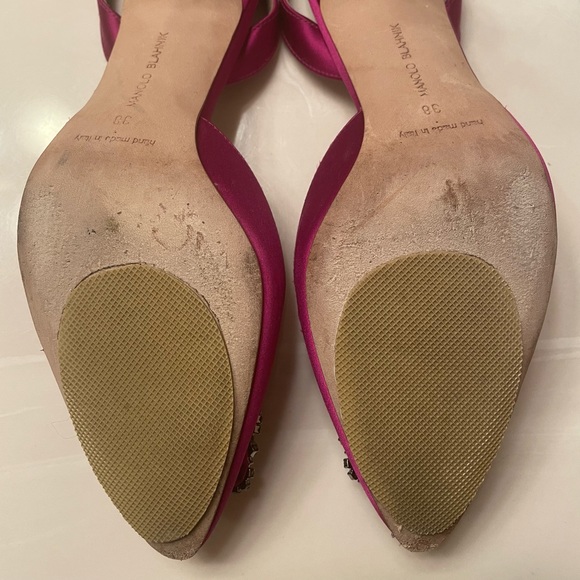 MANOLO BLAHNIK HANGISI SLINGBACKS sz 38 Dark Fuchsia Auth. Dustbags Included! - Picture 5 of 15